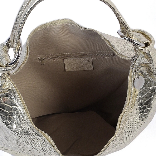 Чанта от естествена кожа в златист цвят със змийски принт- Dara Gola 11499