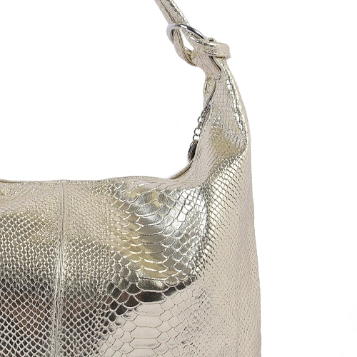 Чанта от естествена кожа в златист цвят със змийски принт- Dara Gola 11499