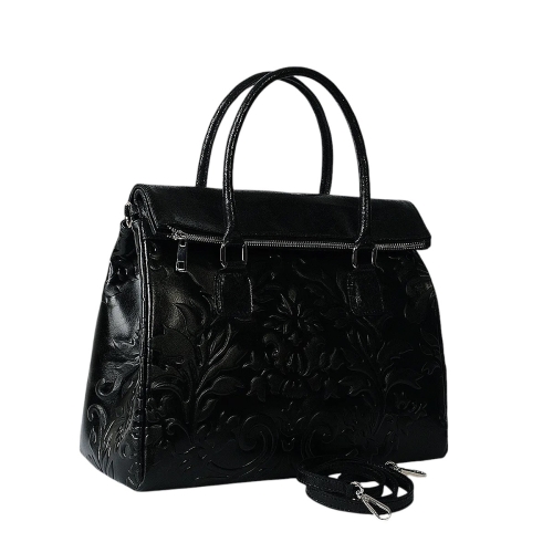 Луксозна твърда чанта от естествена кожа- Afra Black 11502