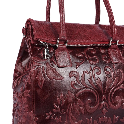 Луксозна  чанта от естествена кожа в цвят бордо- Afra Burgundy 11504
