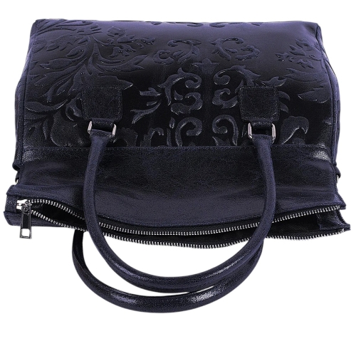 Луксозна тъмно синя чанта от естествена кожа- Afra Blue 11505