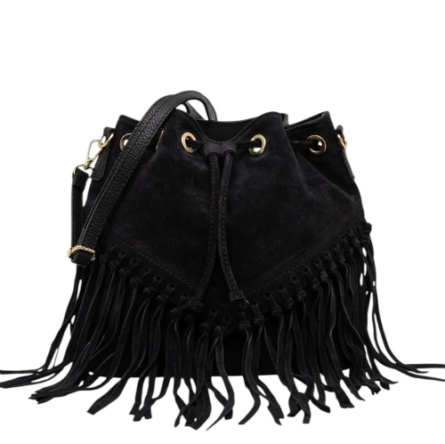 Черна чанта от естествен велур и кожа- Jaklin Black 11514