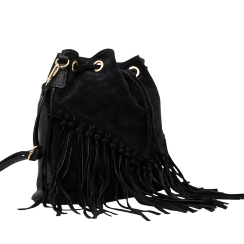 Черна чанта от естествен велур и кожа- Jaklin Black 11514