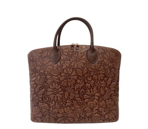 Кафява дамска чанта от релефна естествена кожа- Jamila Brown 11513