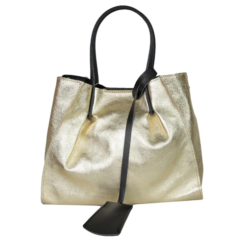 Чанта от естествена кожа в златист цвят- Amanda Gold 11517