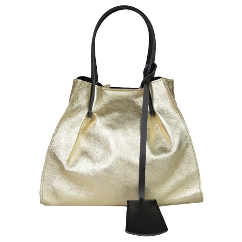 Чанта от естествена кожа в златист цвят- Amanda Gold 11517