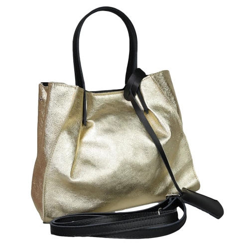 Чанта от естествена кожа в златист цвят- Amanda Gold 11517