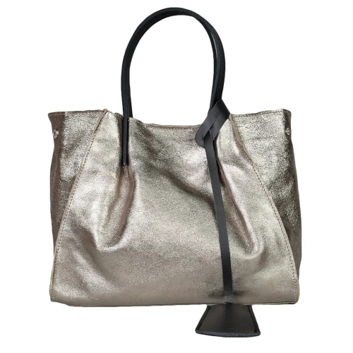 Чанта от естествена кожа в сребрист цвят- Amanda Silver 11518