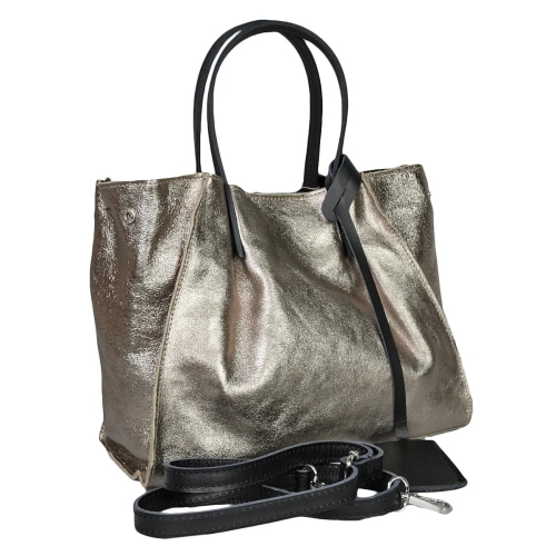 Чанта от естествена кожа в сребрист цвят- Amanda Silver 11518