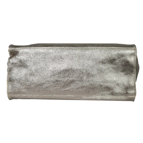 Чанта от естествена кожа в сребрист цвят- Amanda Silver 11518