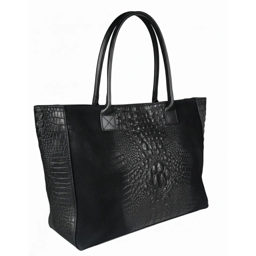 Черна чанта от естествена кожа с животински принт- Demi Red 11521