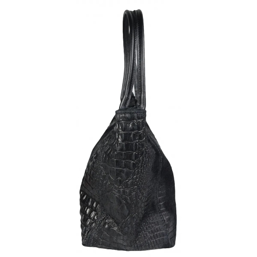 Черна чанта от естествена кожа с животински принт- Demi Red 11521