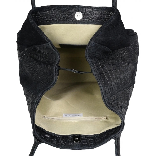 Черна чанта от естествена кожа с животински принт- Demi Red 11521