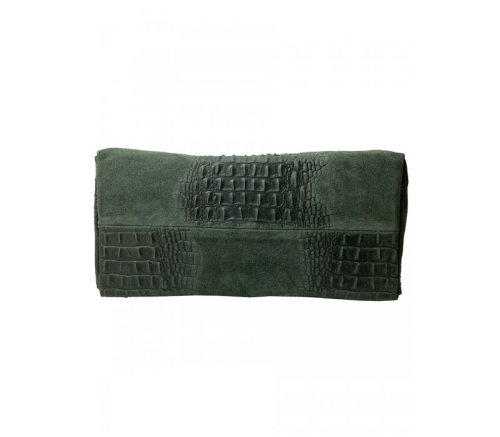 Голяма зелена чанта от естествена кожа с животински принт- Demi Green 11523