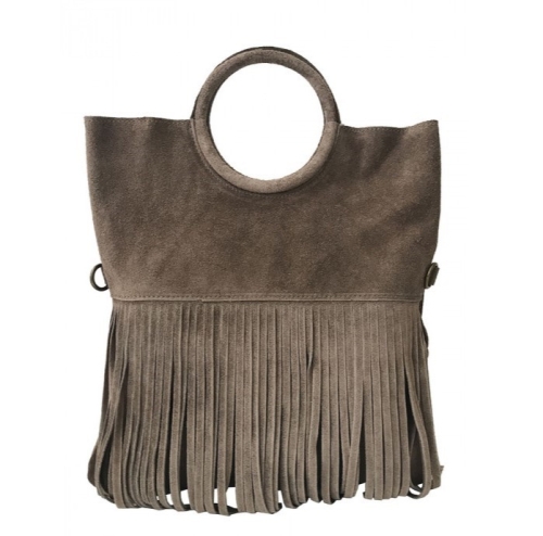 Чанта с ресни от естествен велур цвят таупе- Virna Taupe 11524