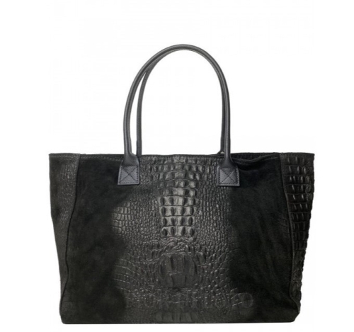 Черна чанта от естествена кожа с животински принт- Demi Red 11521