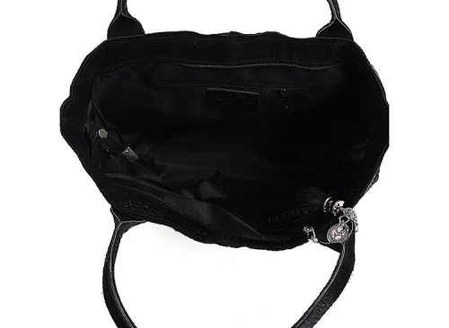 Голяма черна чанта от естествена кожа с кроко принт- Zara Black 11532