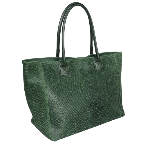 Голяма зелена чанта от естествена кожа с дълги дръжки- Pina Green 11535