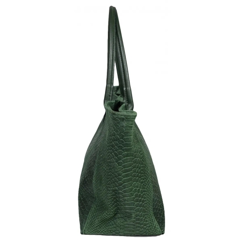 Голяма зелена чанта от естествена кожа с дълги дръжки- Pina Green 11535
