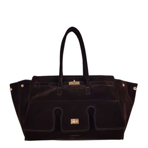 Голяма тъмно кафява чанта от велур- Laura Biaggi 11536