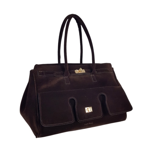 Голяма тъмно кафява чанта от велур- Laura Biaggi 11536