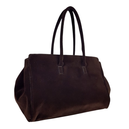 Голяма тъмно кафява чанта от велур- Laura Biaggi 11536