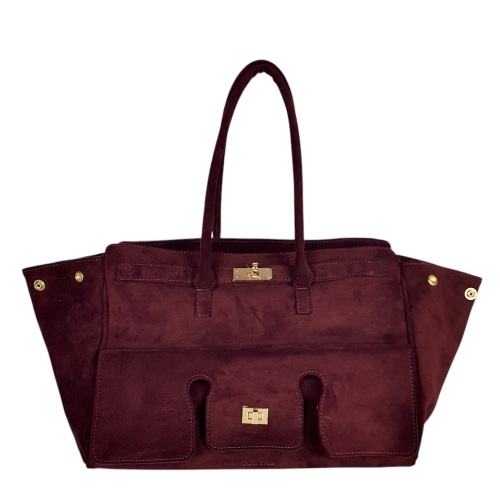 Голяма велурена чанта цвят бордо- Laura Biaggi 11537