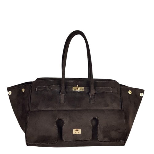 Голяма тъмно кафява чанта от велур- Laura Biaggi 11536