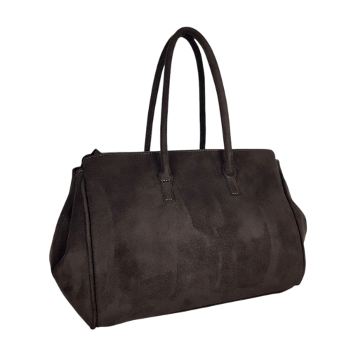 Голяма тъмно кафява чанта от велур- Laura Biaggi 11536