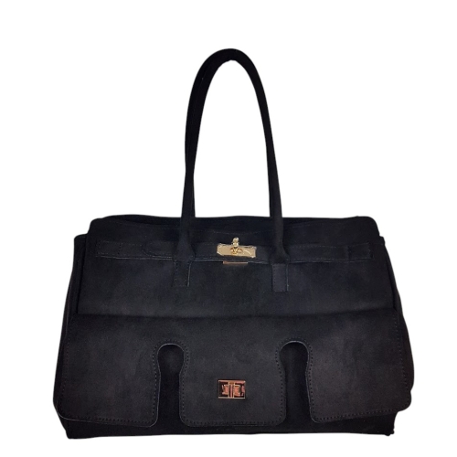 Голяма черна чанта от велур- Laura Biaggi 11539