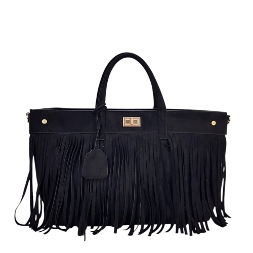 Черна велурена чанта с ресни- Laura Biaggi 11540