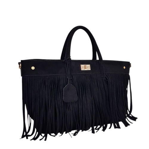 Черна велурена чанта с ресни- Laura Biaggi 11540