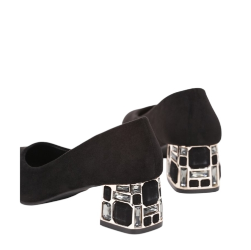 Елегантни велурени обувки с ефектен ток с камъни- Arina Black 11542