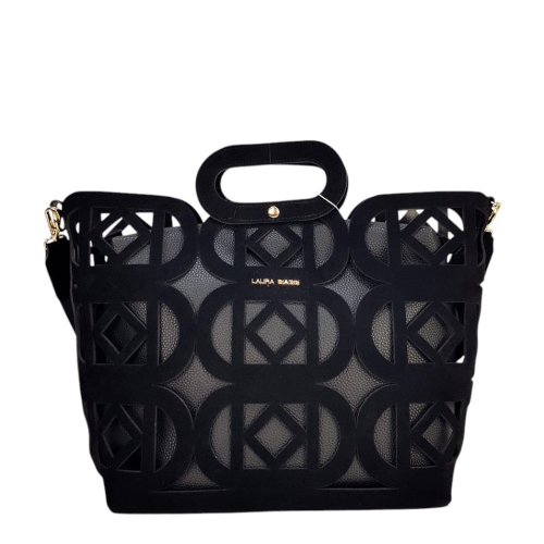 Черна велурена чанта лазерно изрязана- Laura Biaggi 11545