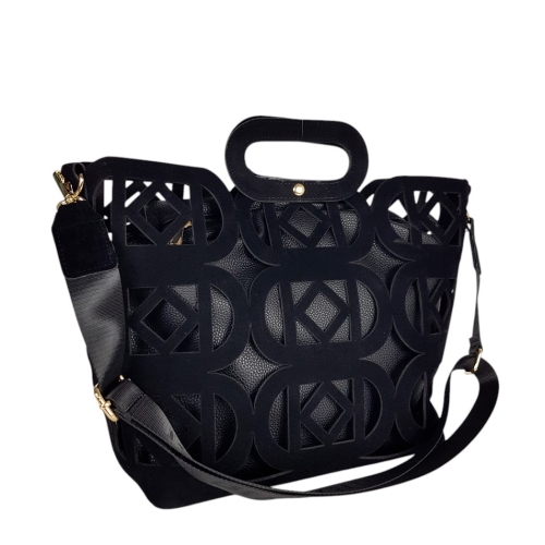 Черна велурена чанта лазерно изрязана- Laura Biaggi 11545