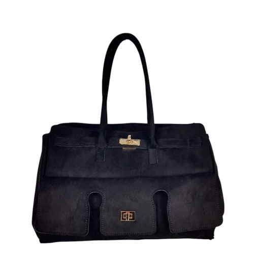 Голяма черна чанта от велур- Laura Biaggi 11539