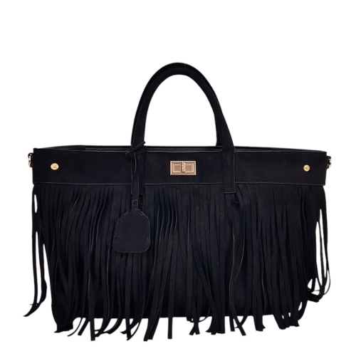 Черни каубойски ботуши с ресни- Klear Black 11186