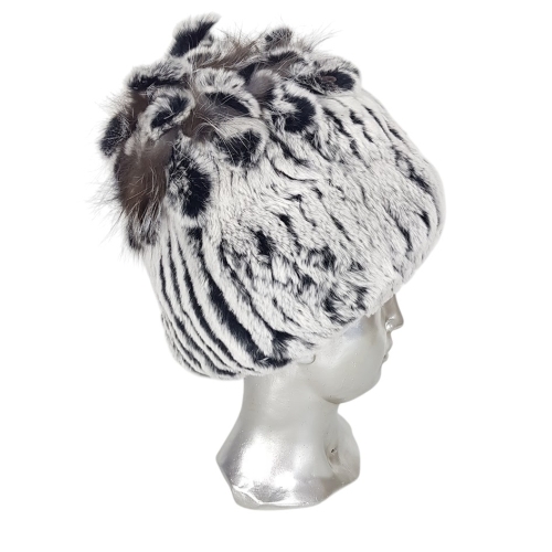 Луксозна шапка от естествен косъм на чинчила и лисица- Tera 11555