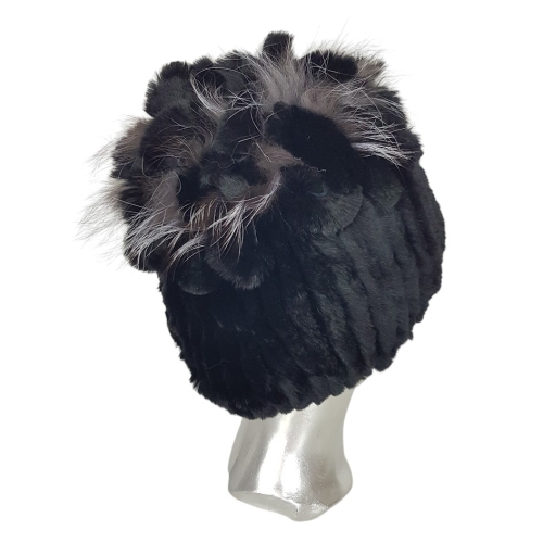 Черна луксозна шапка от естествен косъм на лисица- Nora Black  11557