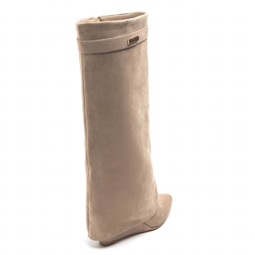 Велурени ботуши на платформа в цвят каки- Amanda Khaki 11567