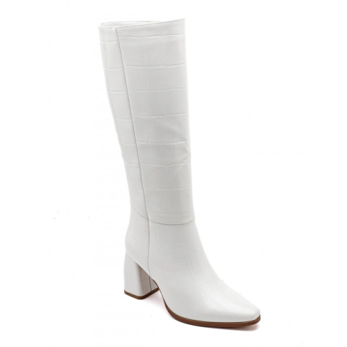 Бели кожени ботуши на широк ток- Gris White 11569