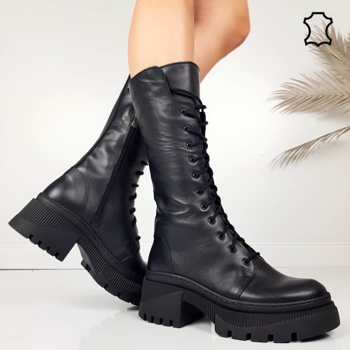 Черни ботуши от естествена кожа- Adena Black 11575