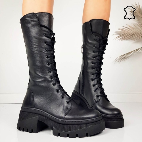 Черни ботуши от естествена кожа- Adena Black 11575