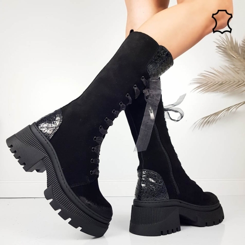 Черни ботуши от естествен набук- Adena 11576