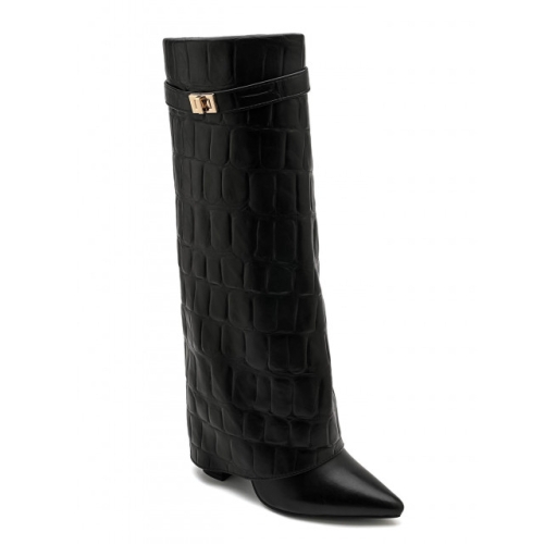 Черни ботуши на висок ток- Klaudiq Black 11577