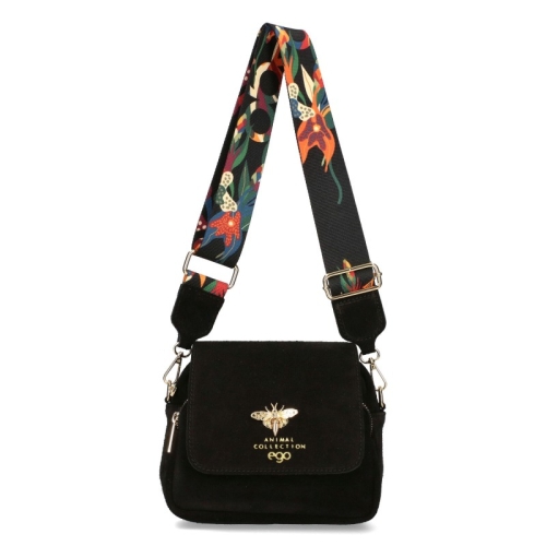 Черна чанта от естествен велур с дълга дръжка- EGO 11425