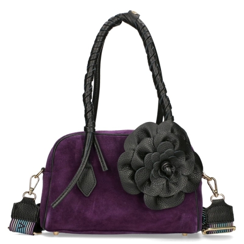 Лилава чанта от естествен велур с цвете- EGO 11611