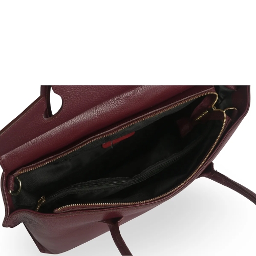 Чанта от естествена кожа цвят бордо с преграда- Steisi Burgundy 11616