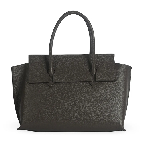 Тъмно кафява чанта от естествена кожа с преграда- Steisi Broun 11617