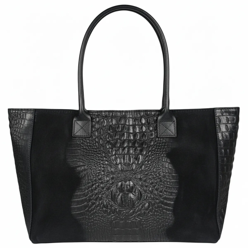 Черна чанта от естествена кожа с животински принт- Demi Red 11522